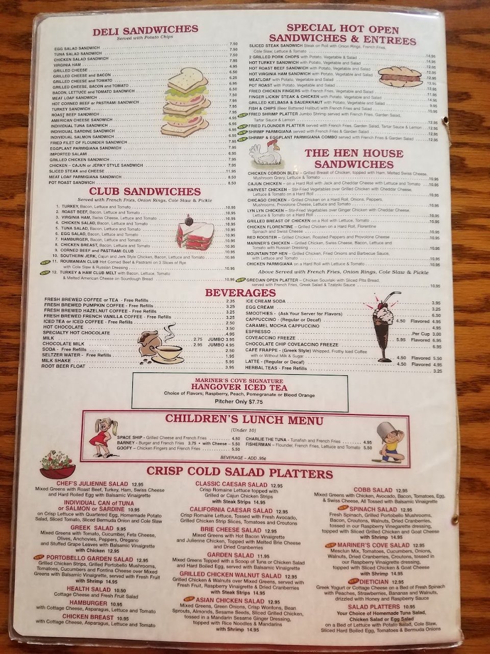 Coffee and tea options on a menu.