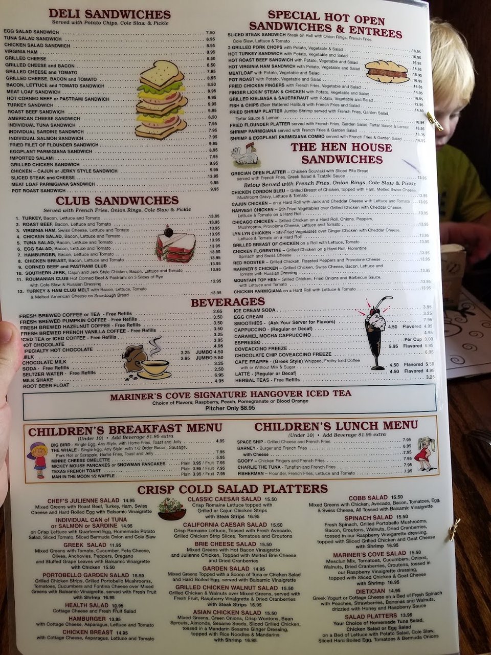 Salad platters listed on a breakfast menu.